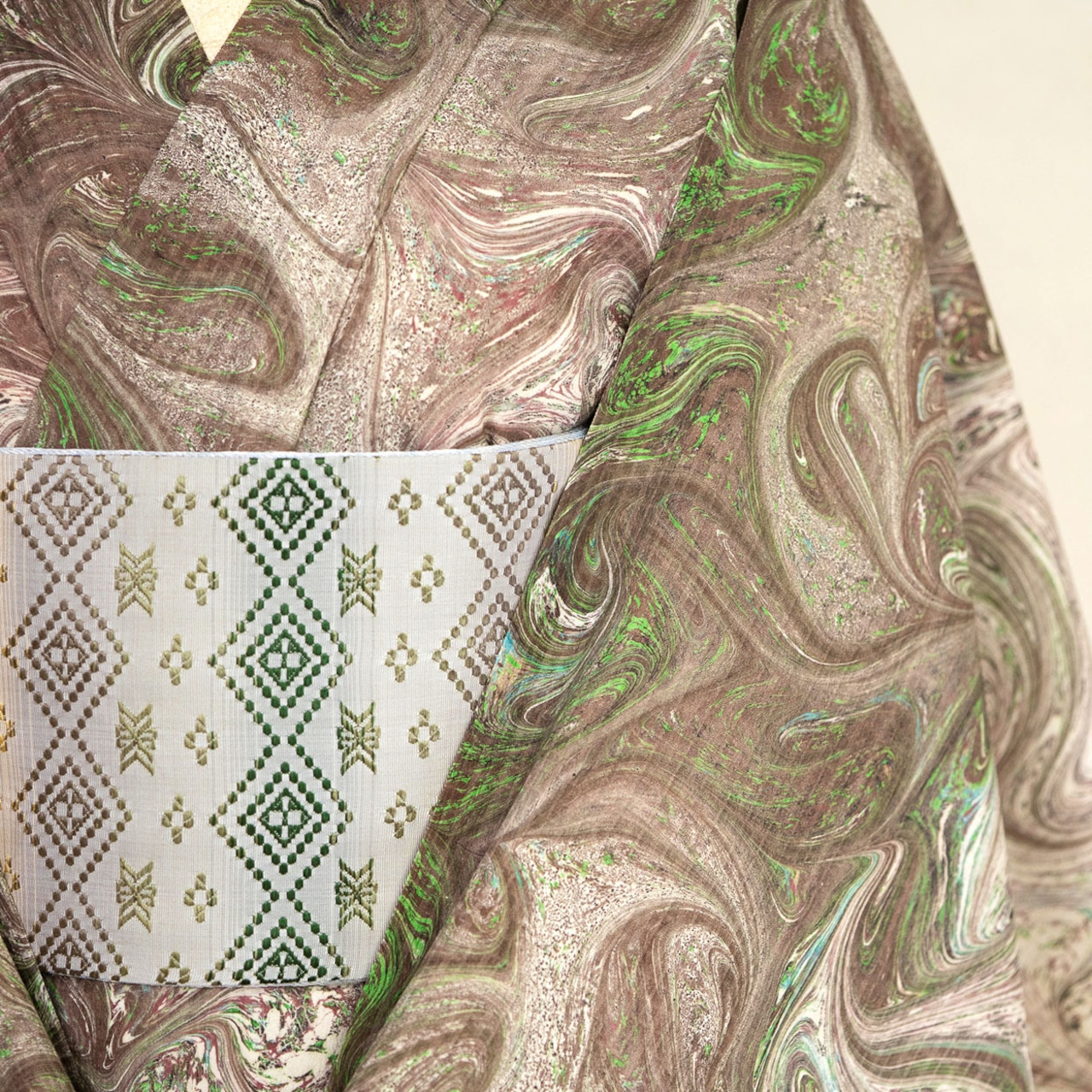 「Noir de Figue〜イチジクの香り」〜」マーブル柄❤︎洗えるきもの(シルジェリー格子柄)〜