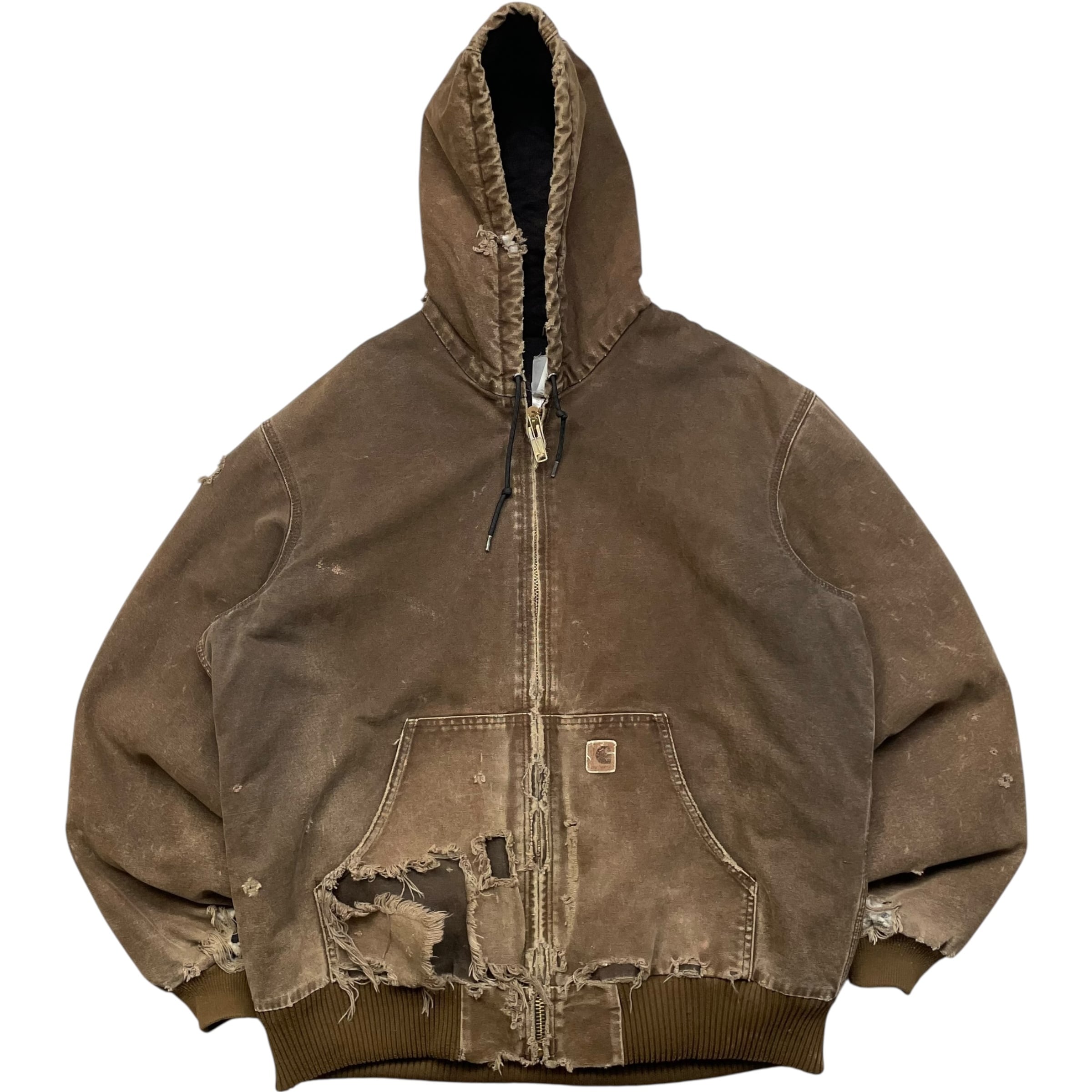 《L》 Carhartt カーハート ダックジャケット アクティブジャケット ダークブラック ダメージ フェード 雰囲気 キルティング no.8752