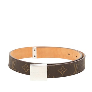 ルイ ヴィトン モノグラム サンチュール キャレ ベルト レザーベルト ロゴバックル M6801 ブラウン PVC レザー メンズ LOUIS VUITTON 中古