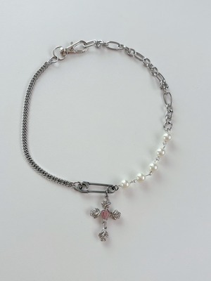 pink cross mix necklace