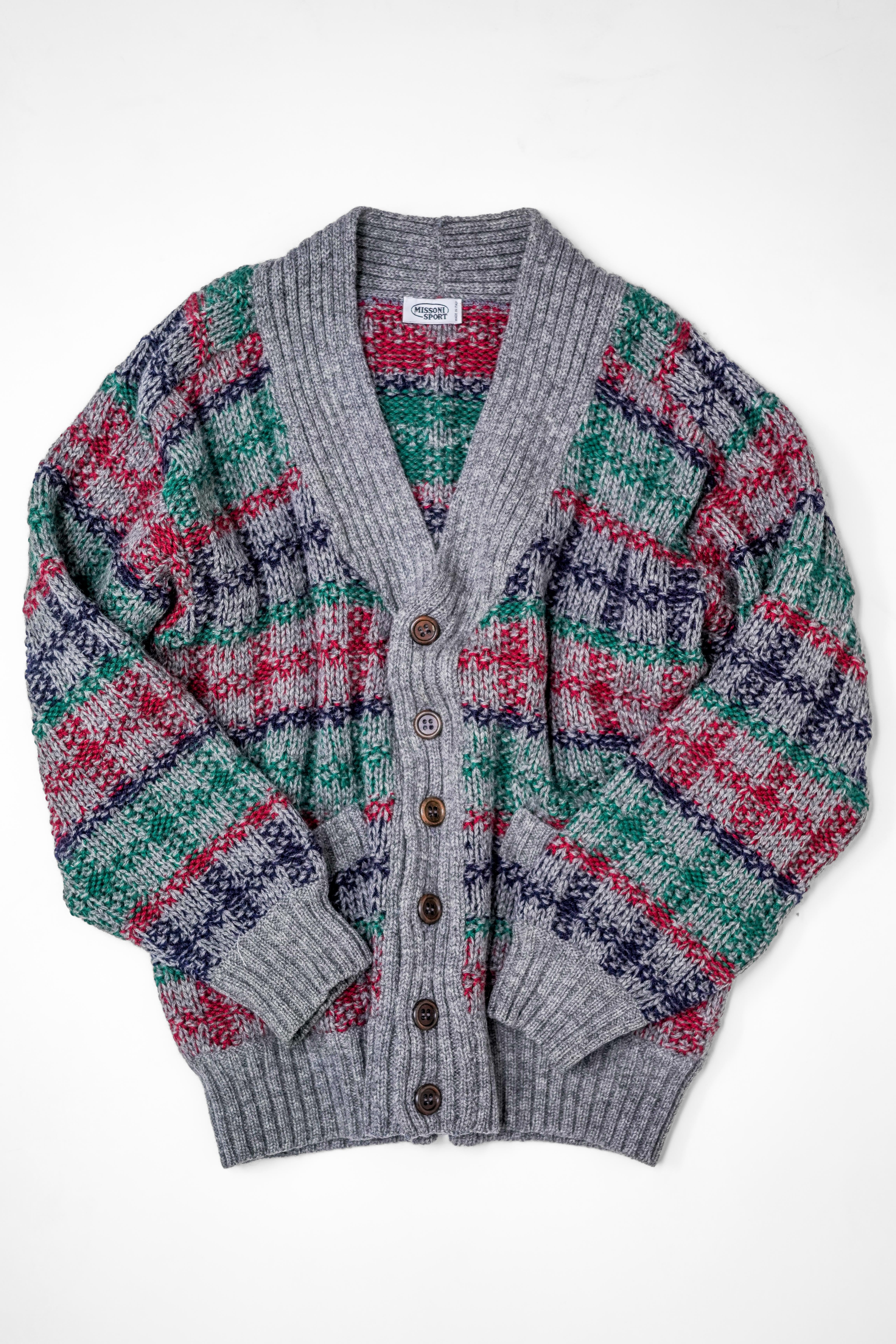 Late 80's–Early 90's “MISSONI SPORT” 100% Wool Heavy Knit Cardigan