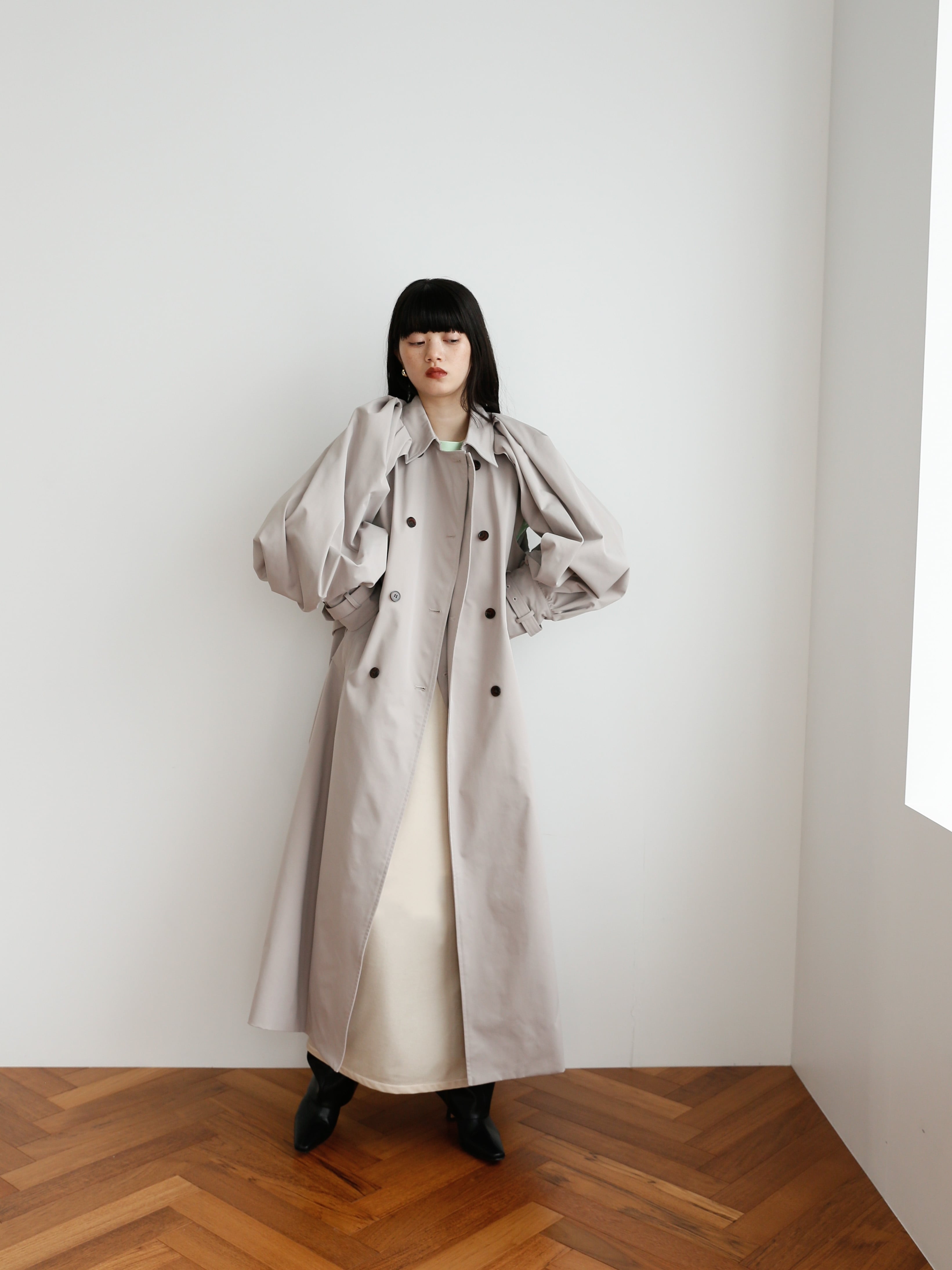 2way balloon sleeve long trench coat（cement） | Cara by