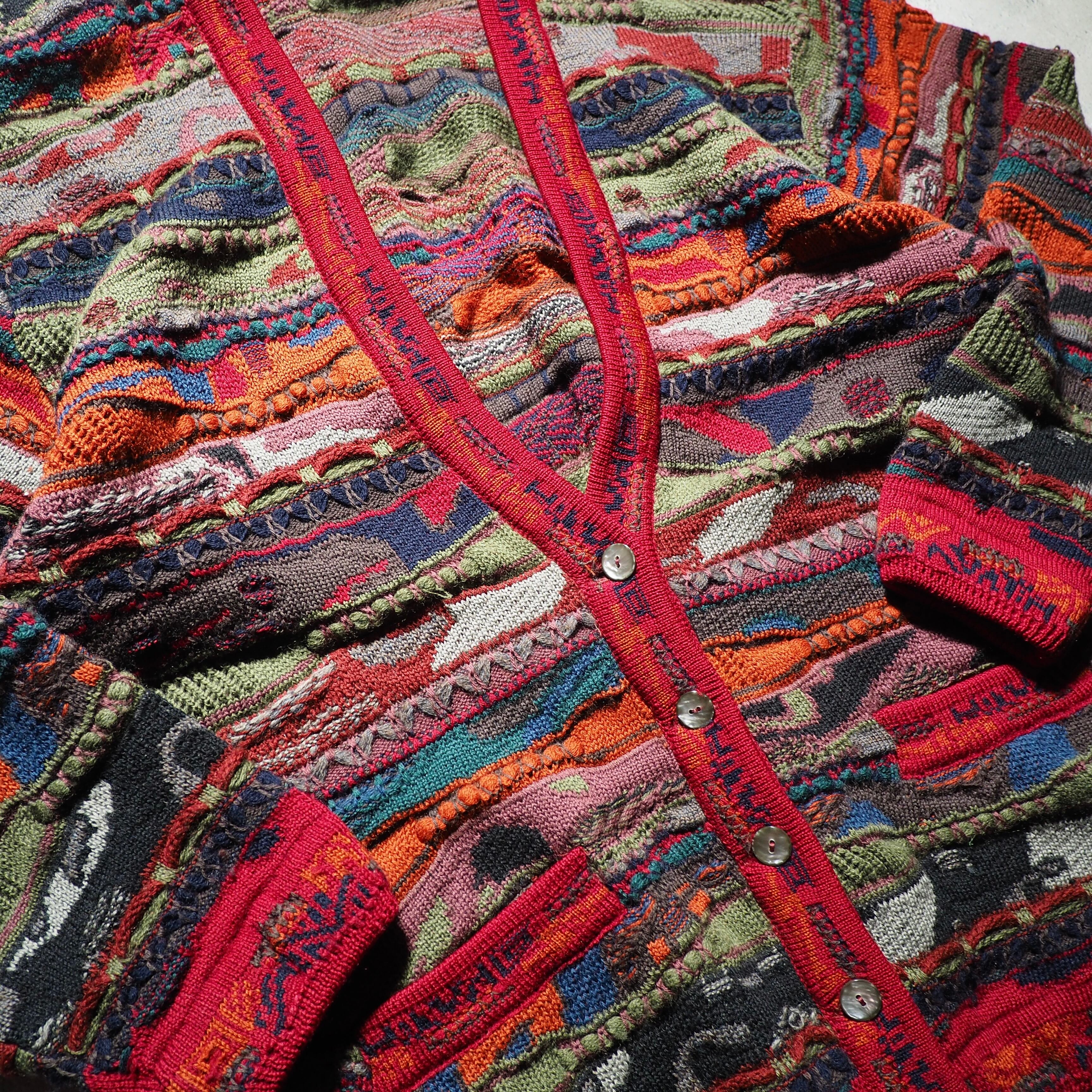 " COOGI " Richly multi color Embbossed vintage loose 3D knit cardigan