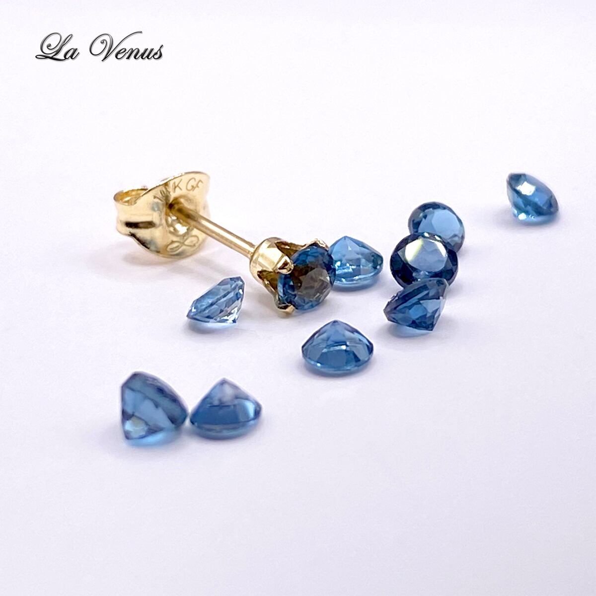 ✴︎14kgf✴︎ ロンドンブルートパーズ ピアス 3mm 金属アレルギー対応 