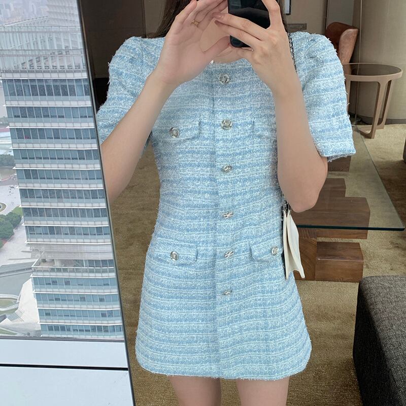 薄手スタイルドレス サマーショートラウンドネック 夏物 Oネック ビッグFスモールZ韓国7118974744