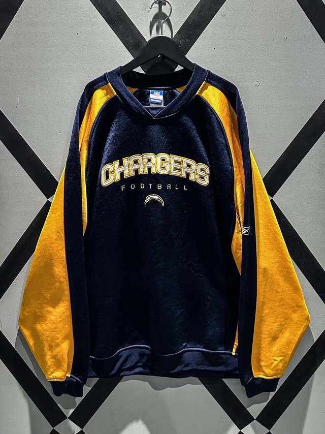 【X VINTAGE】"CHARGERS" Navy × White × Yellow Color Switching Design L/S Football Shirt
