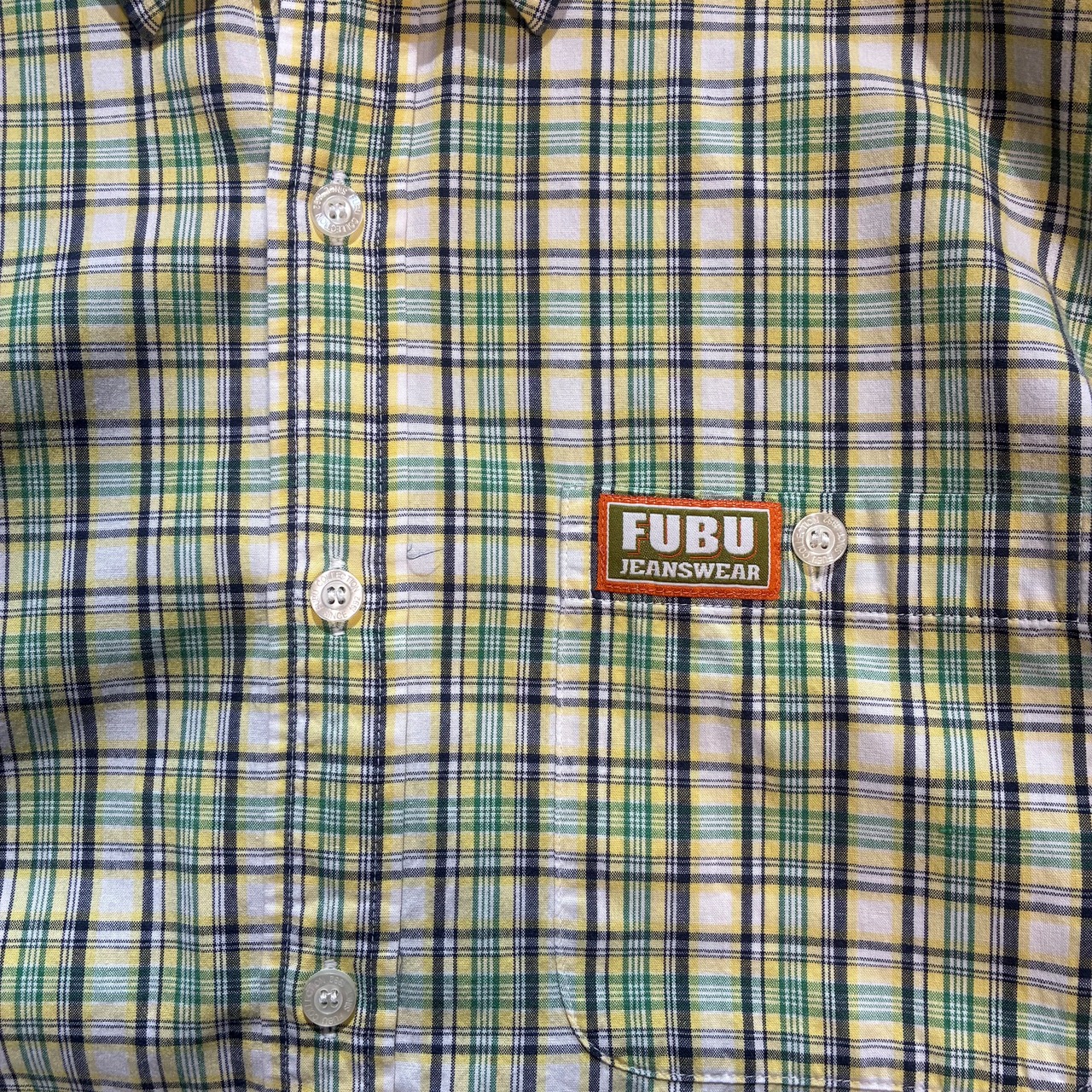 FUBU L/S シャツ　長袖チェックシャツ　グリーン　イエロー　