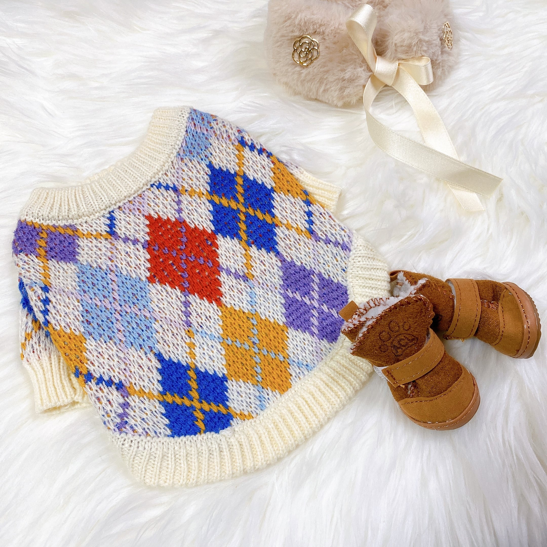 【SALE】argyle knit S ~ XL / 犬服 秋冬 新作 ニット 犬 服 トップス 可愛い ドッグウェア 小型犬 中型犬 ペット洋服 犬の服 おしゃれ top60