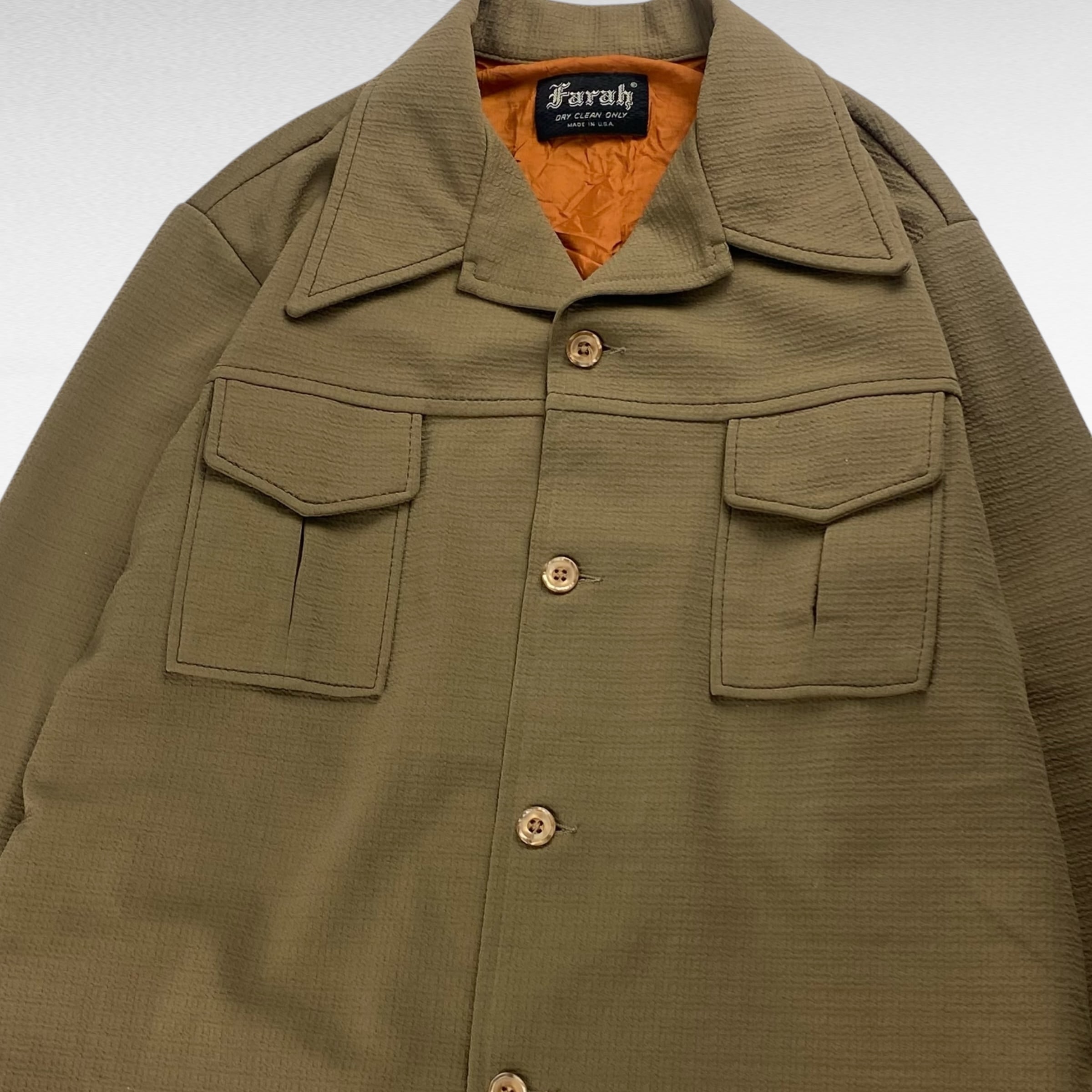 70's】【USA製】 Farah 開襟シャツジャケット ポリジャケット L相当
