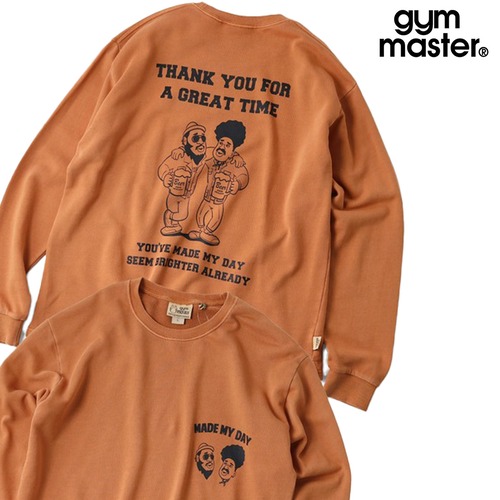 gym master ジムマスター 10oz ピグメントスウェット MADE MY DAY ロンTEE 長袖Tシャツ メンズ レディース コットン100% Cheers LOVE&PEACE クルーネック トップス G833774 オレンジ