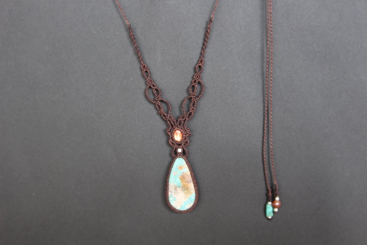 Turquoise & Sunstone micromacrame necklace