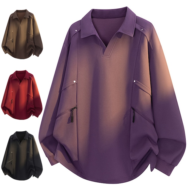 【WSシリーズ】★POLOシャツ★ ユニセックス 4color トップス 長袖 Vネック 大きいサイズ 黒 赤 紫