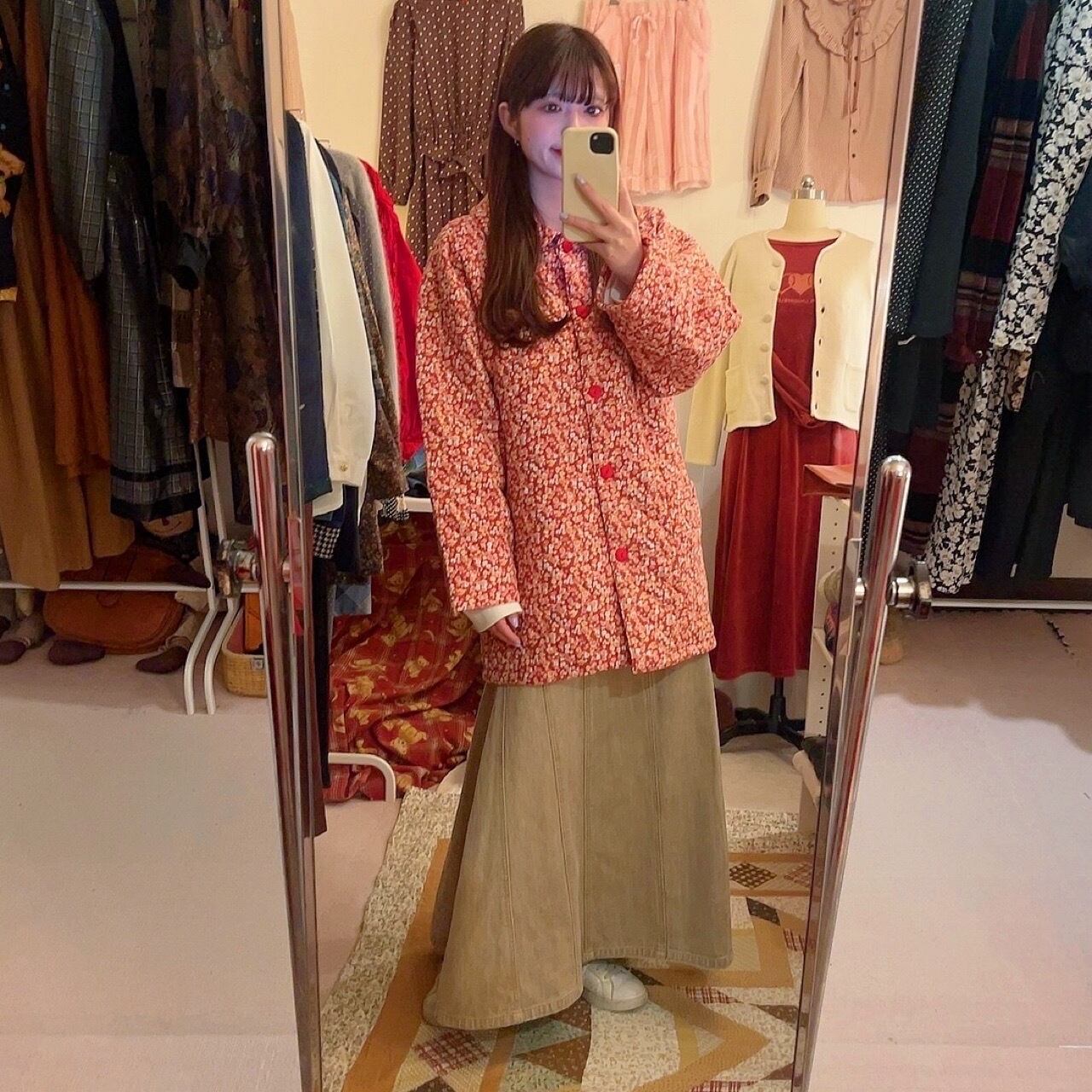 red flower quilting coat