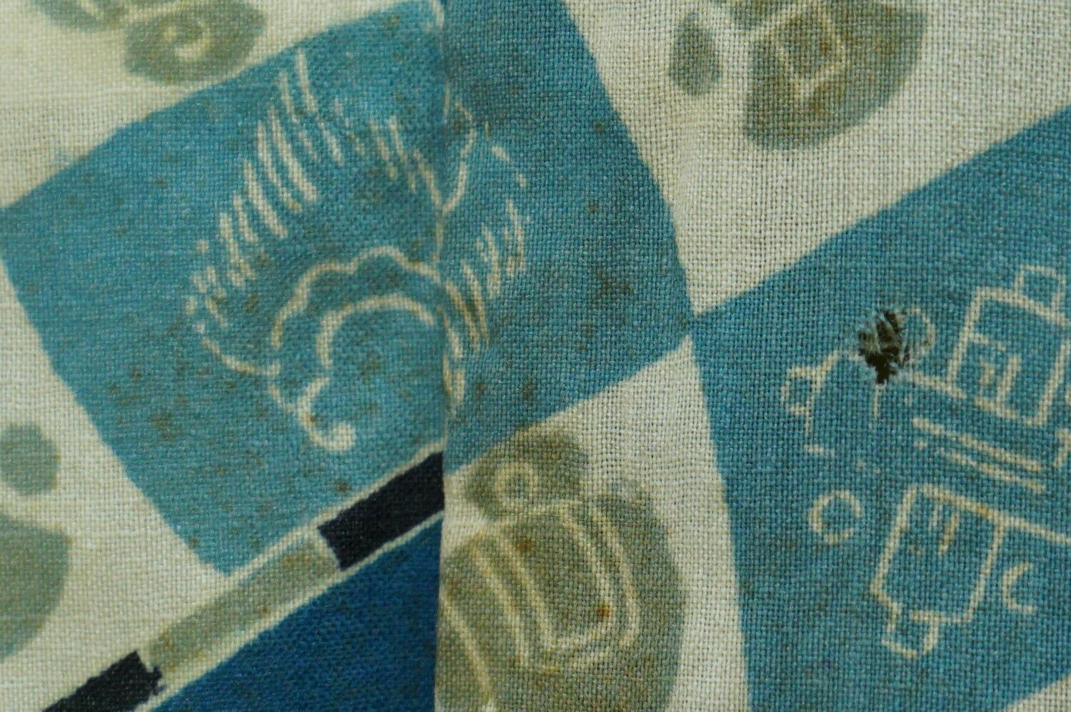 843 面白柄 長襦袢 モスリン 古布 両国橋 雪景色 リメイク素材