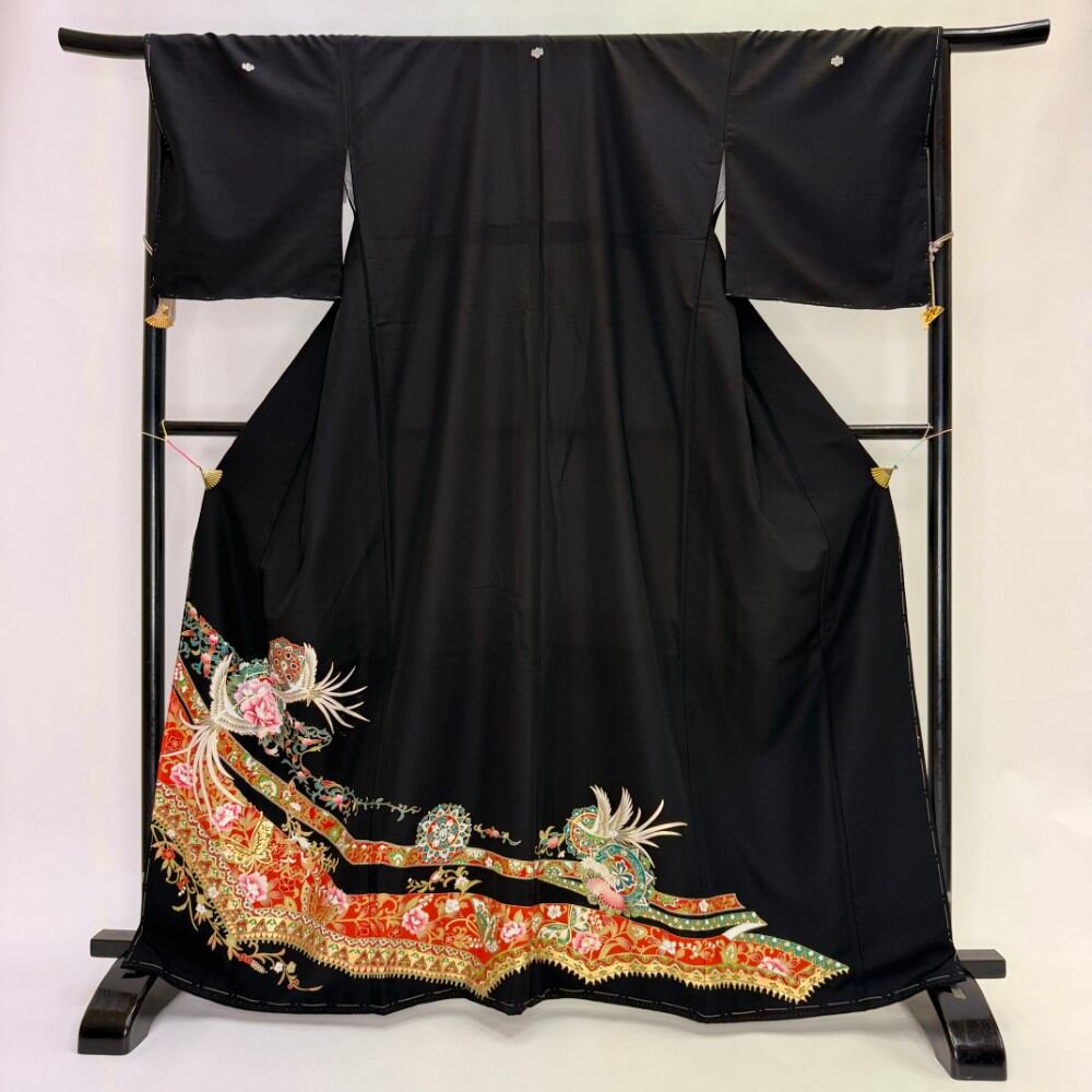 黒留袖 リサイクル着物 幅広 大きい 安い 裄68cm L size リメイク 中古 礼装 ポリエステル リユース 6210