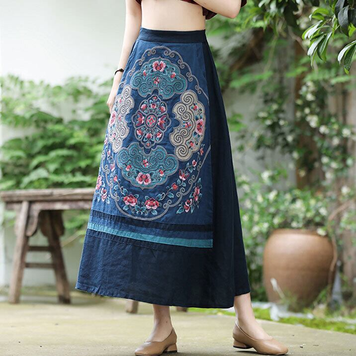 チャイナ服 スカート Aライン 凝った刺繍 民族衣装風 装飾ロング 