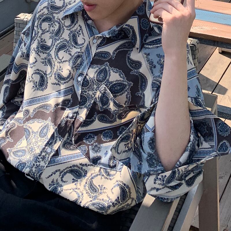 全2色 シャツ トップス 総柄 カジュアル 長袖 おしゃれ