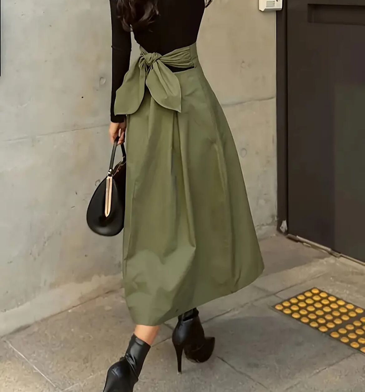 Aライン バックリボン ミディスカート ハイウエスト スカート T1203