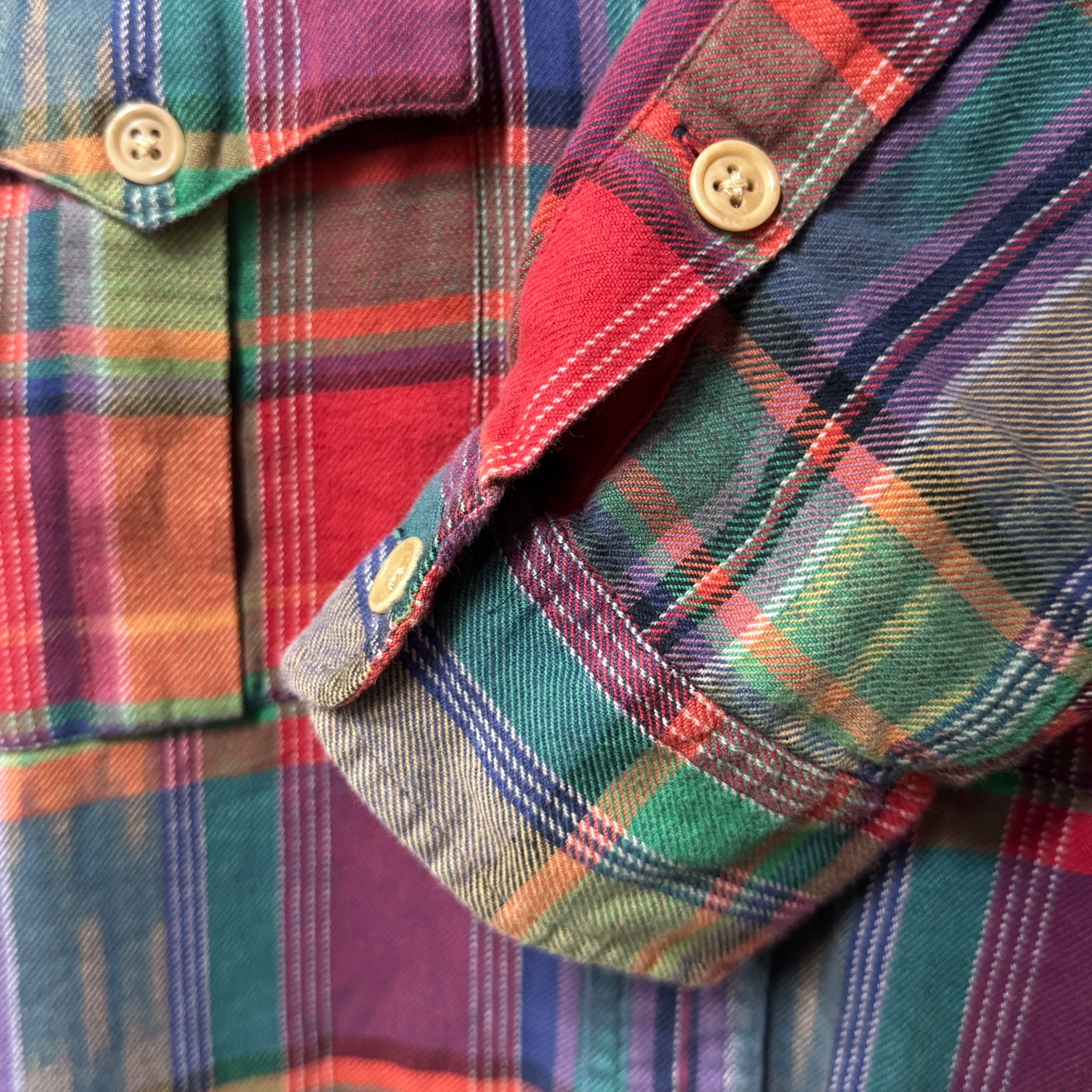 90s Polo by Ralph Lauren チェック柄 開襟シャツ M 90s Polo by Ralph lauren チェックシャツ ネイティブ柄 レッド L