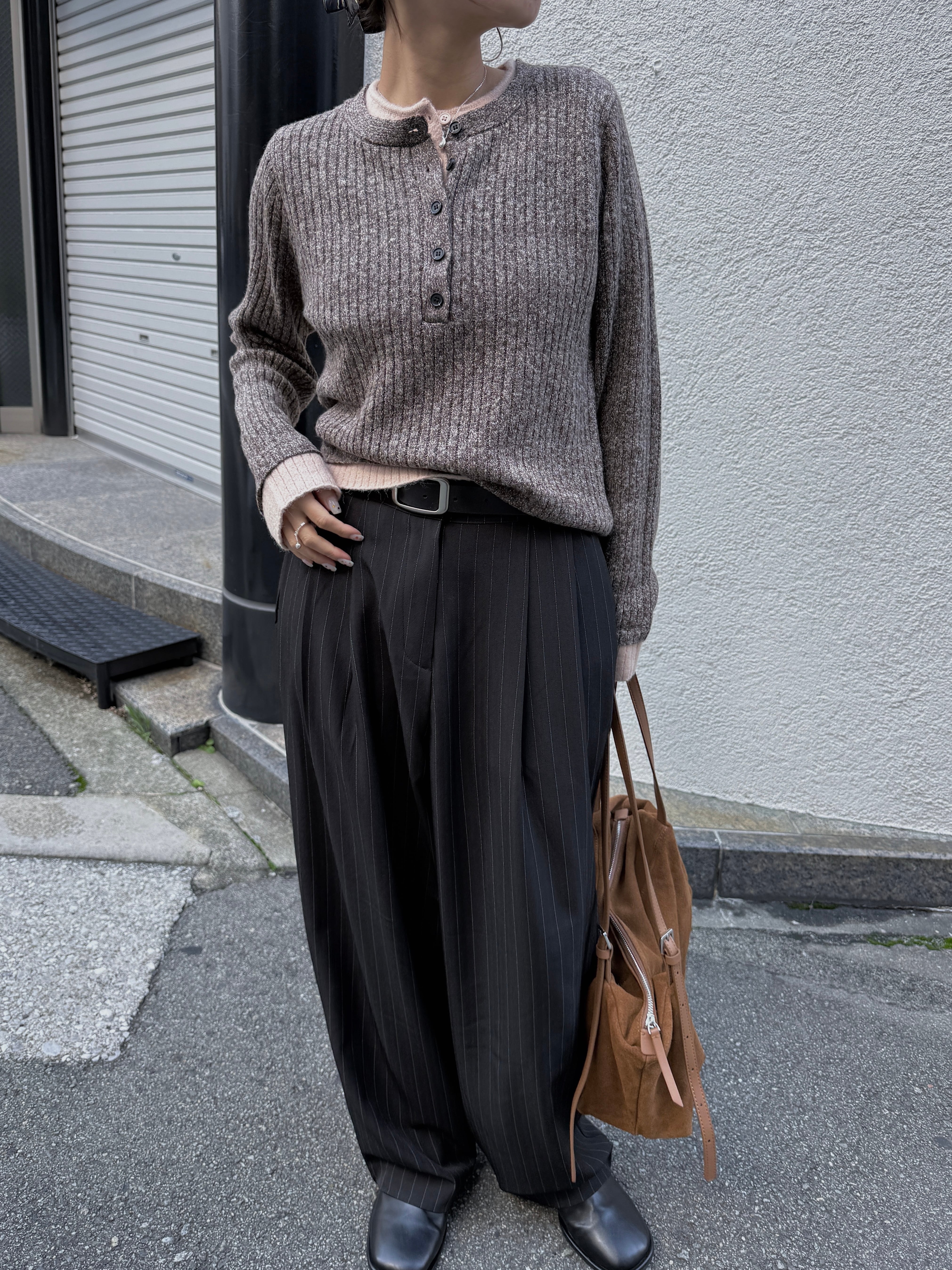 tapered tuck stripe trousers | nananamoe