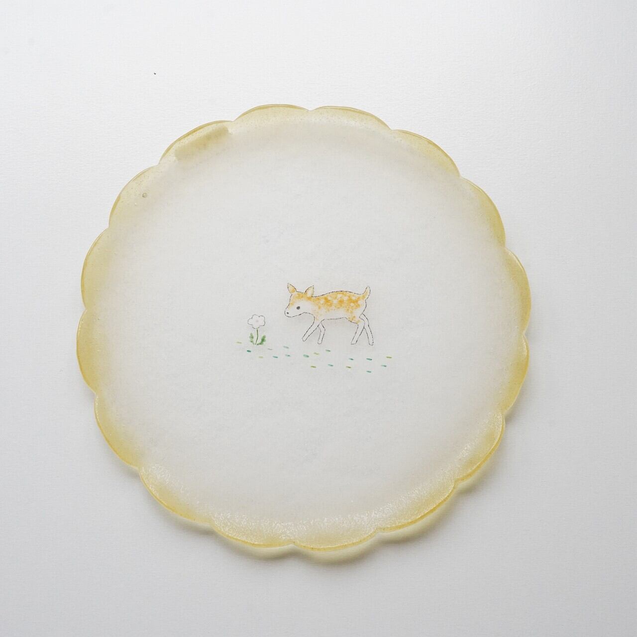 【松本みどり】花縁皿 こじかとお花 B