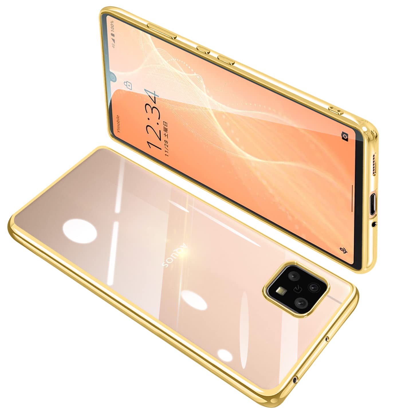 に適合するAQUOS sense4 用のケース クリア SH-41A SH-53A カバー SH-RM15 SHG03 sense5G 透明 スマホケース 全面保護 耐衝撃 軽量 メッキ加工 TPU 薄型 ストラップホール付き 軽薄 耐久 携帯便利(ゴールド)