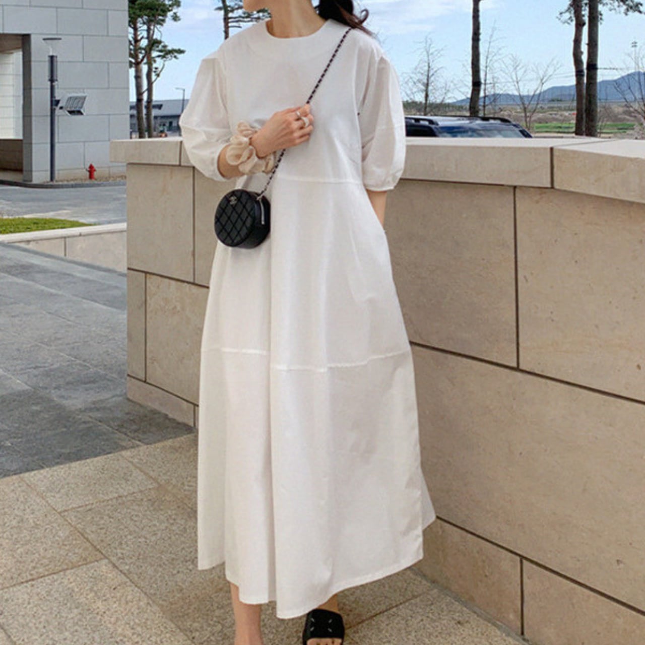 七分袖Aラインデザインワンピース 00771