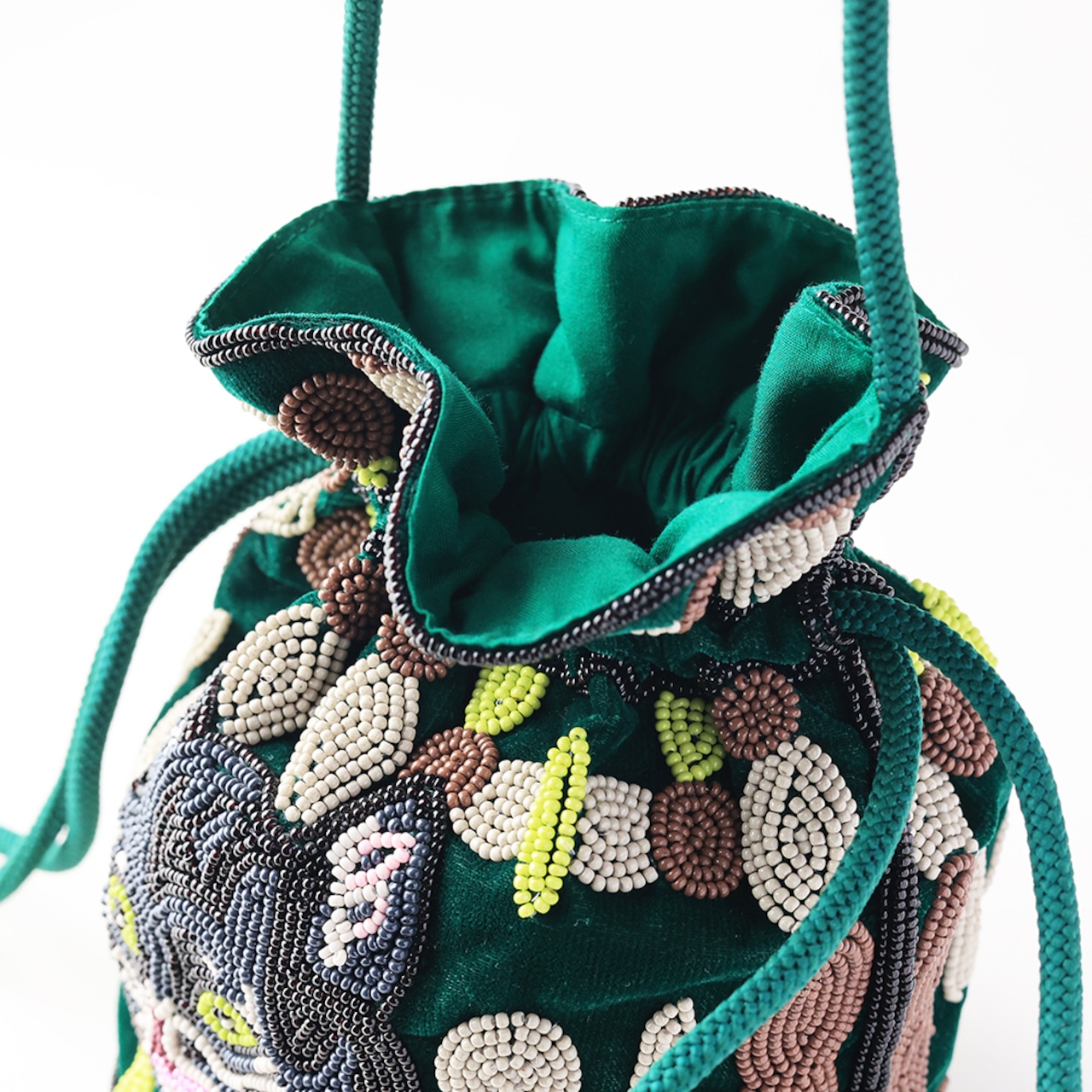 Nathalie Lete Beaded Drawstring Bag Black cat ナタリーレテ ガラスビーズポーチ Black cat