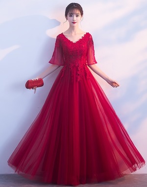 ★送料無料★7号（S)☆レース重ねパーティ－ロングドレス(OPN3566）