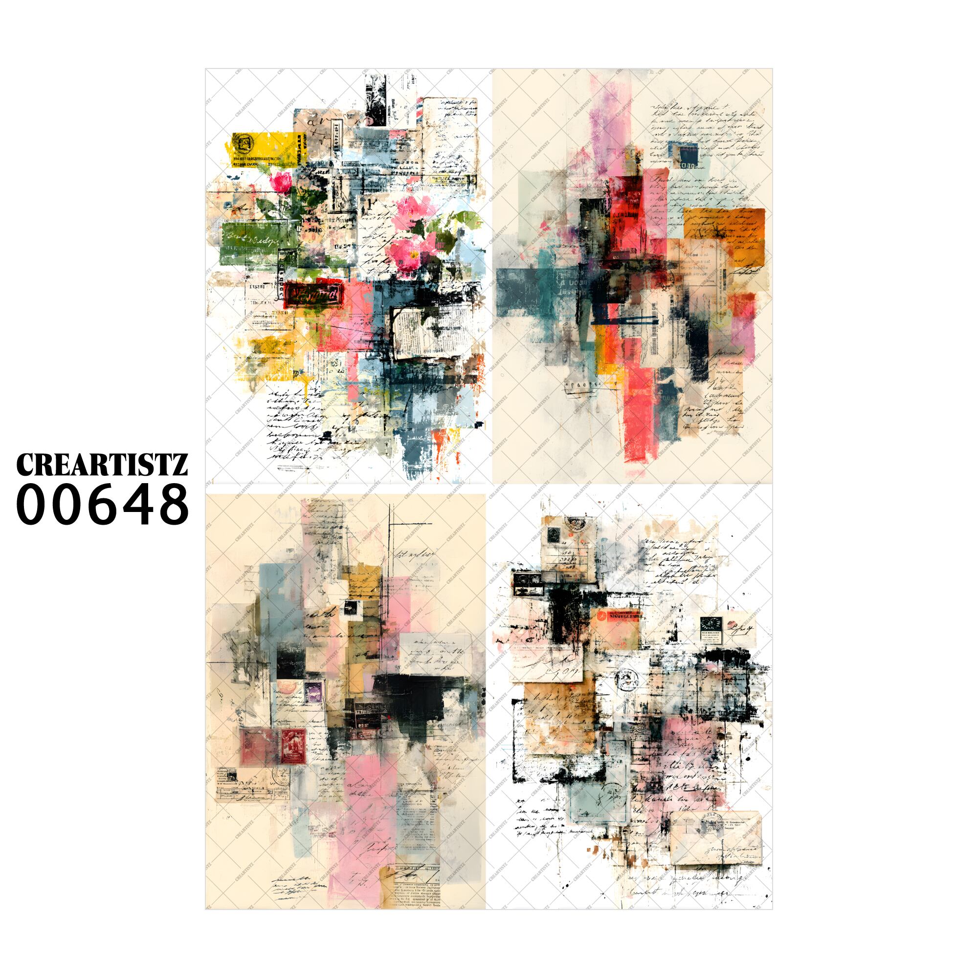 00648 背景 コラージュ素材 オリジナル 12枚セット (4種類×3枚) ペーパー/ステッカー CREARTISTZ