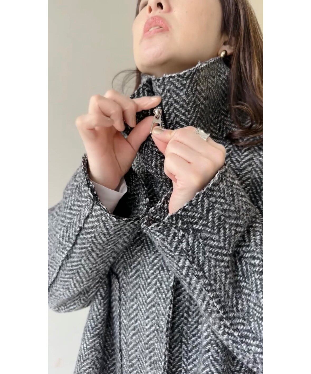 ヘリンボーンツイードハーフコート 504388 CYAN tokyo シアン