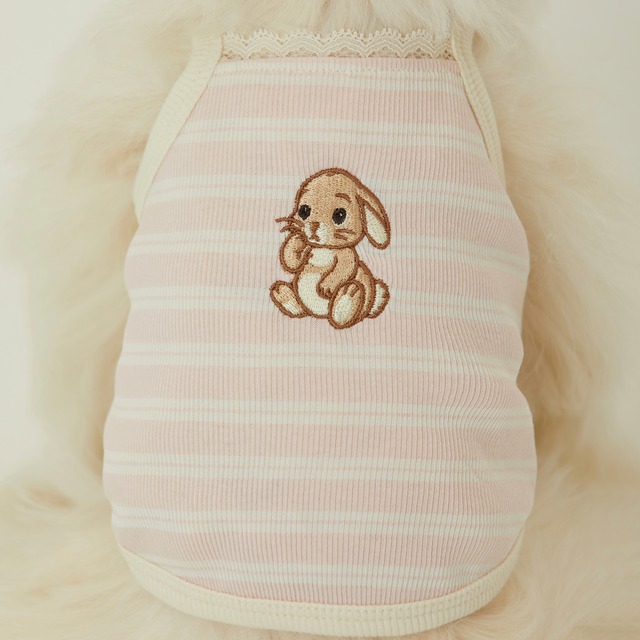 【予約】[thesallyslaw] Bunny top (Pink milk stripe)