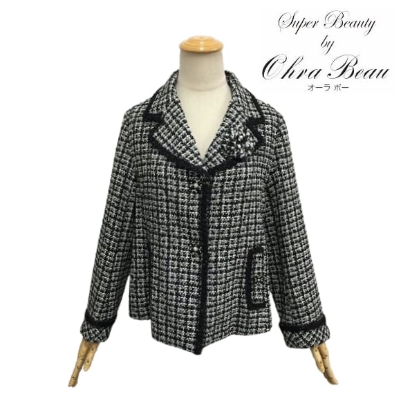 スーパービューティー ジャケット チェック柄 ツイード 2427020 ホワイト 2024年秋冬 オーラボー Super Beauty 大人かわいい服 大人スタイル キレイメ レディース アパレル 女性 M L LL 30代 40代 50代 60代