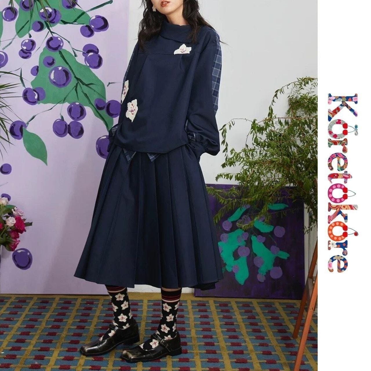 Sakura Navy Check Set-Up A1085