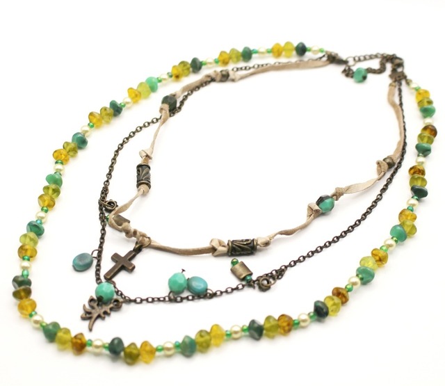 Saori accessory グリーン３連ネックレス（SL004）