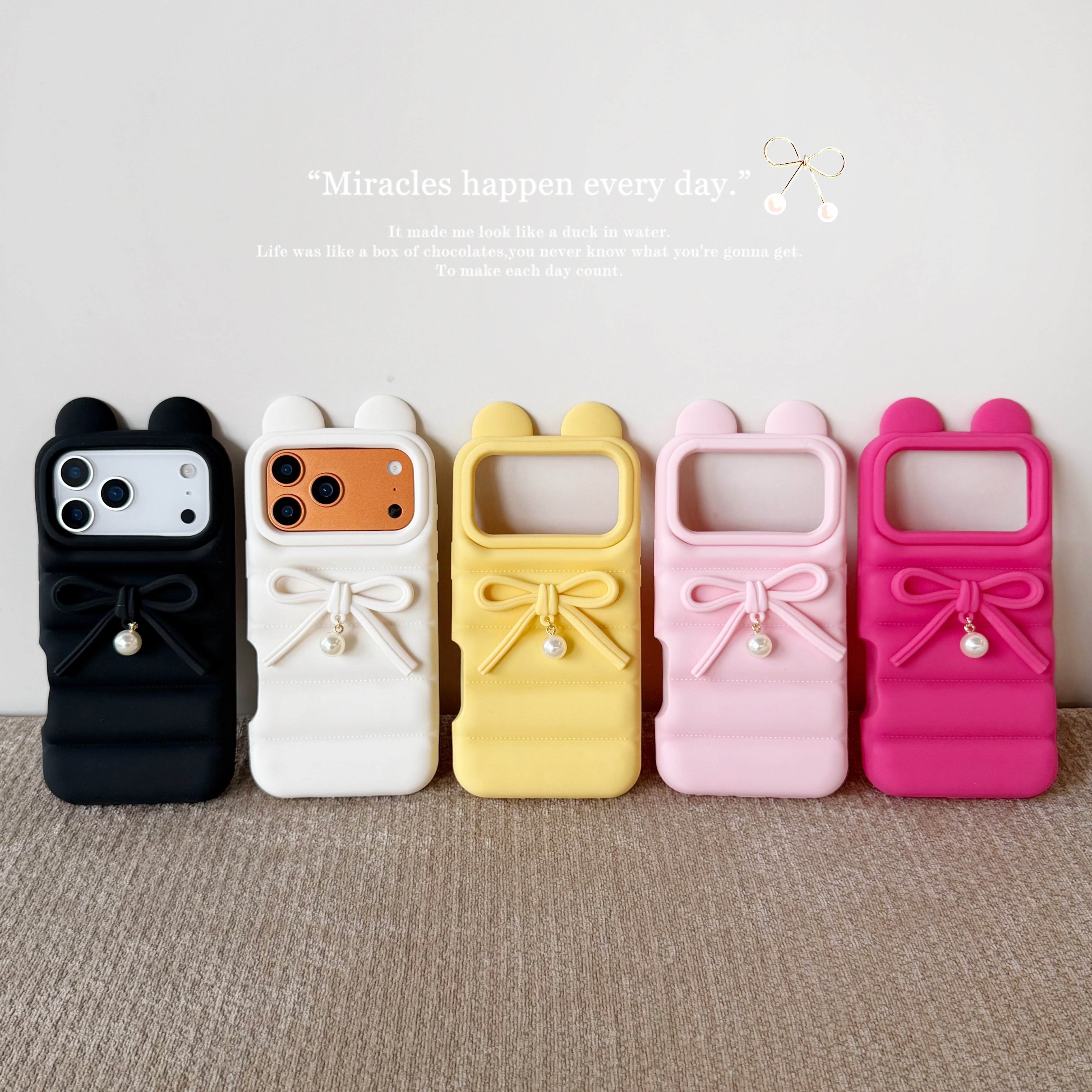 リボンとパールのiPhoneケース パール付き リボン iPhone 17 16 15 14 13 ケース シリコン かわいい