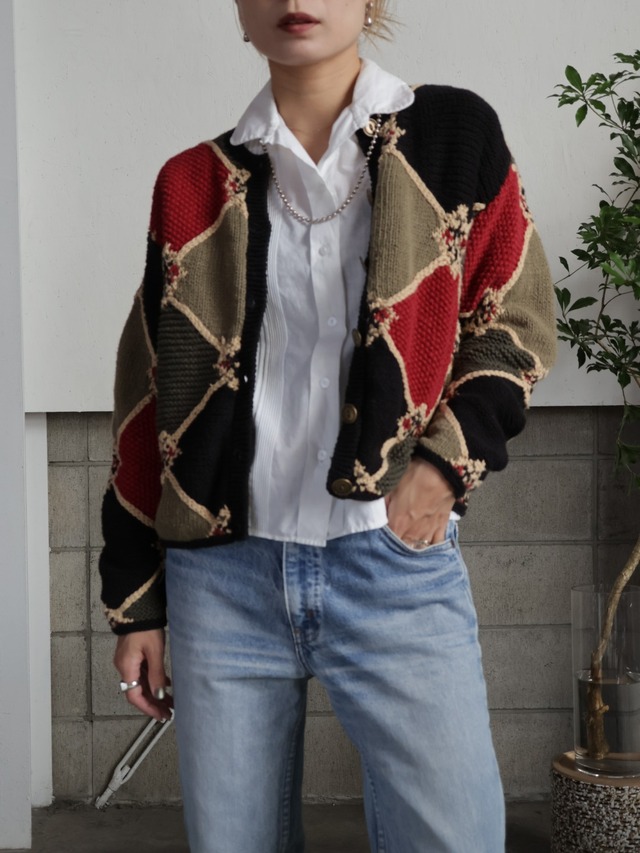 ＜vintage＞design knit cardigan