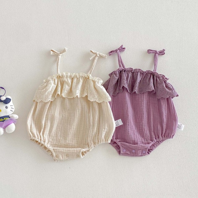 【BABY】肩リボン甘めレースフリルキャミソールロンパース - 10