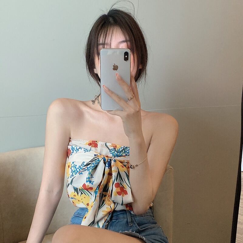 サマーフローラルショートストラップ トップス 夏物 花柄 YY-ファッション90463075475