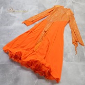 社交ダンス 衣装 prima boutique プリマブティック ドレス ワンピース オレンジ系 ホログラム レース 透け感 上品 明るい 鮮やか ダンス衣装 イベント ステージ パーティー レディース キラキラ 輝き 練習 レッスン