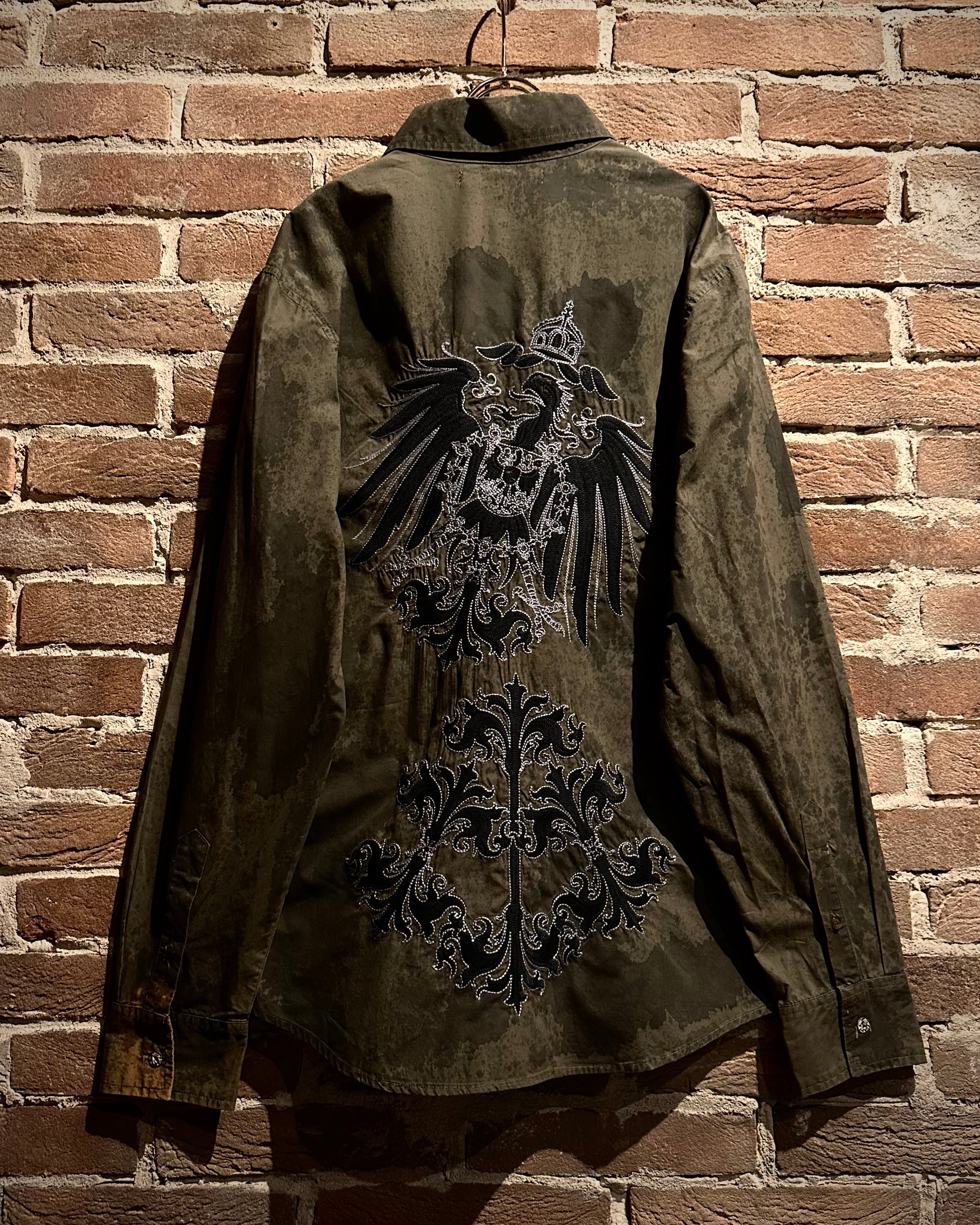Caka act3】Phoenix Embroidery Design Vintage Tie-Dye L/S Shirt