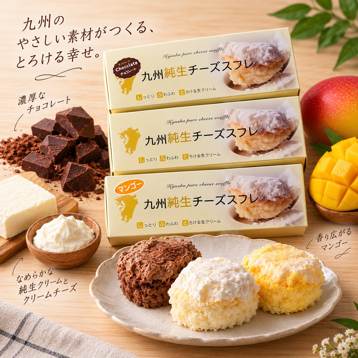 九州純生チーズスフレ【冷凍便】チーズケーキ 生クリーム 生チョコ