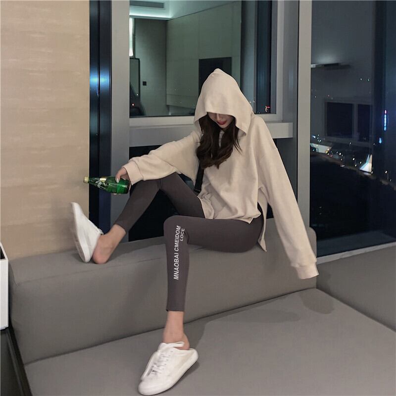 レタースリム、ハイウエスト、薄くてタイトフィットのストレッチレギンス、女性の秋は小さな足のオールマッチパンツ、安全ズボンを着用 ブラックストロベリース77417361553