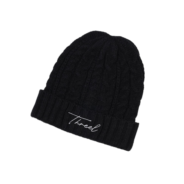 cursive Logo Cable Knit Cap BLACK (TL004-CP)