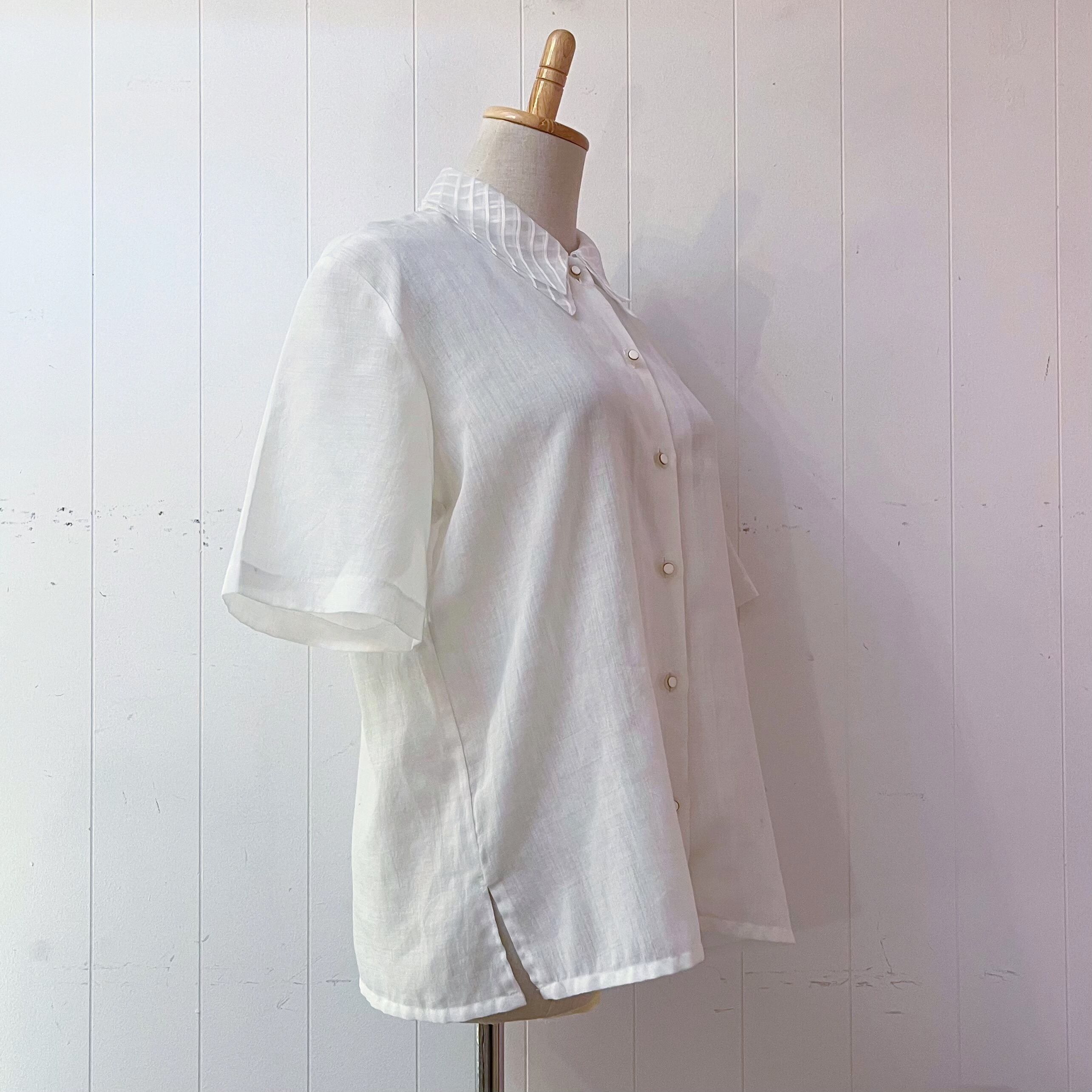 sheer plaid collar white blouse