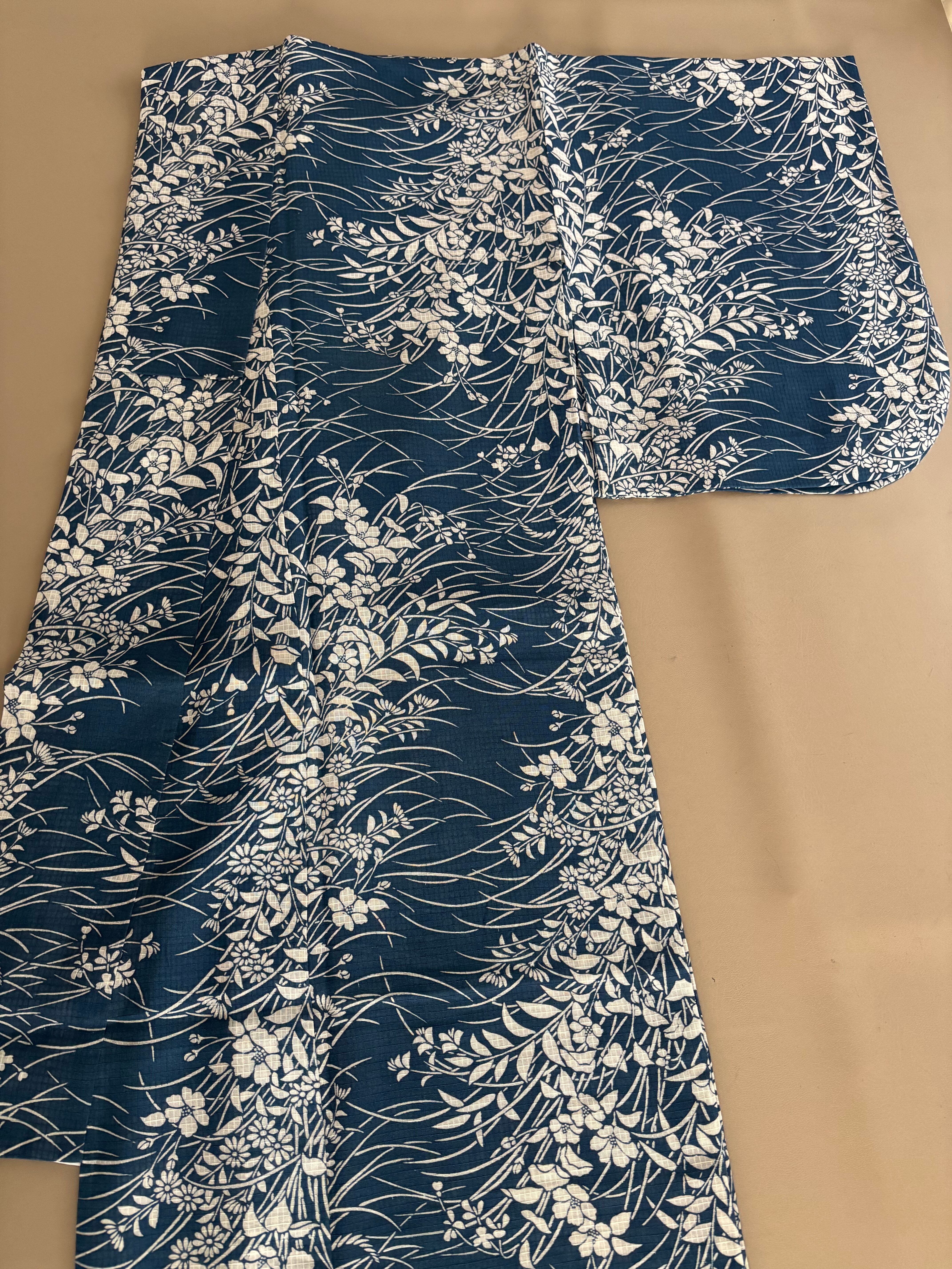 木綿 藍染 上質浴衣 綿紅梅 広襟 | きもの奏