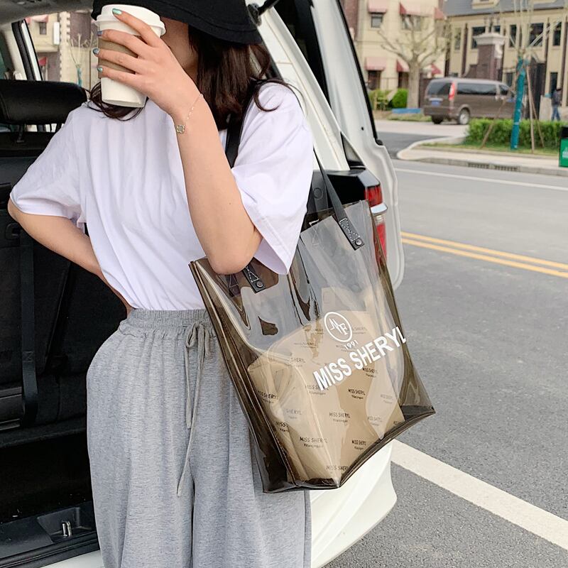 夏の透明バッグハンドバッグ2020人気の新しい流行のファッション大容量レディースショルダーバッグポータブルトートバッグ 手作りハンドバック84724434732