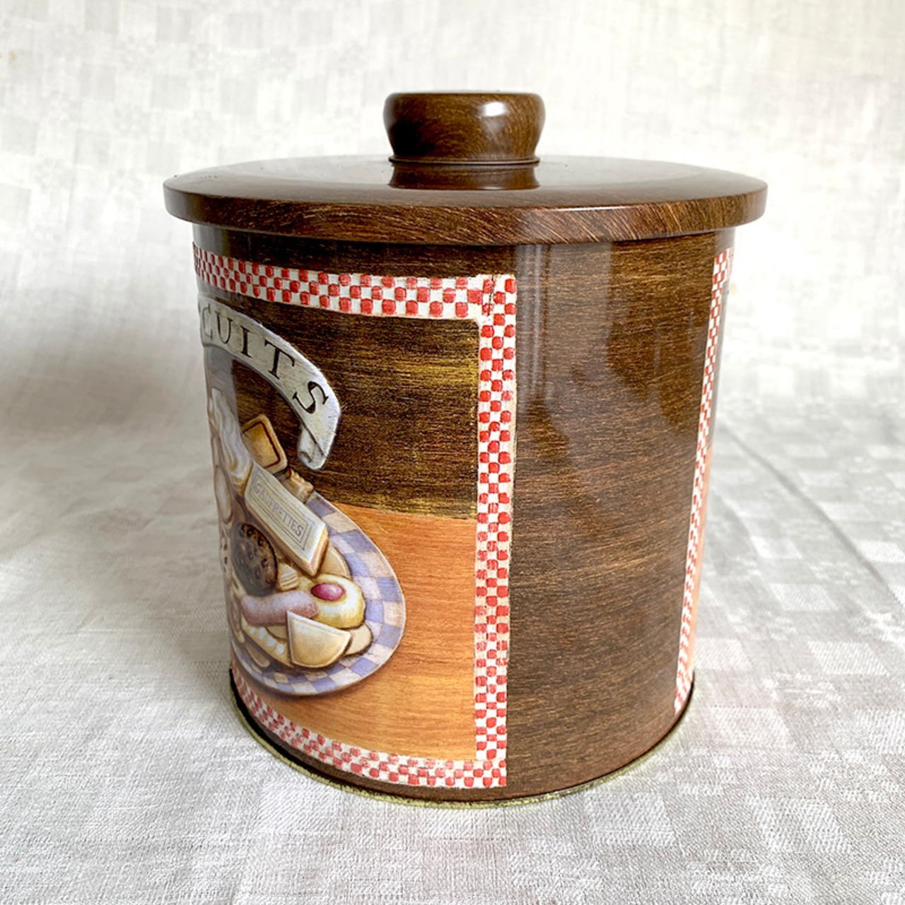 TIN缶 つまみ付きビスケットジャー ビスケット缶　クッキー缶　防湿 12OTcj27