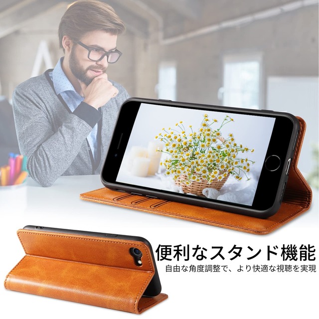 iPhone SE ケース 第2世代 第3世代 iphone8 iphone7 ケース 手帳型 スマホケース 携帯カバー PUレザー iphoneケース se カード収納ケース マグネット式 スタンド機能アイフォンse ケース4.7インチ対応 360度保護 PinLiSheng (カーキ色, iPhone SE2 iPhone SE3 iPhone8 iPhone7)