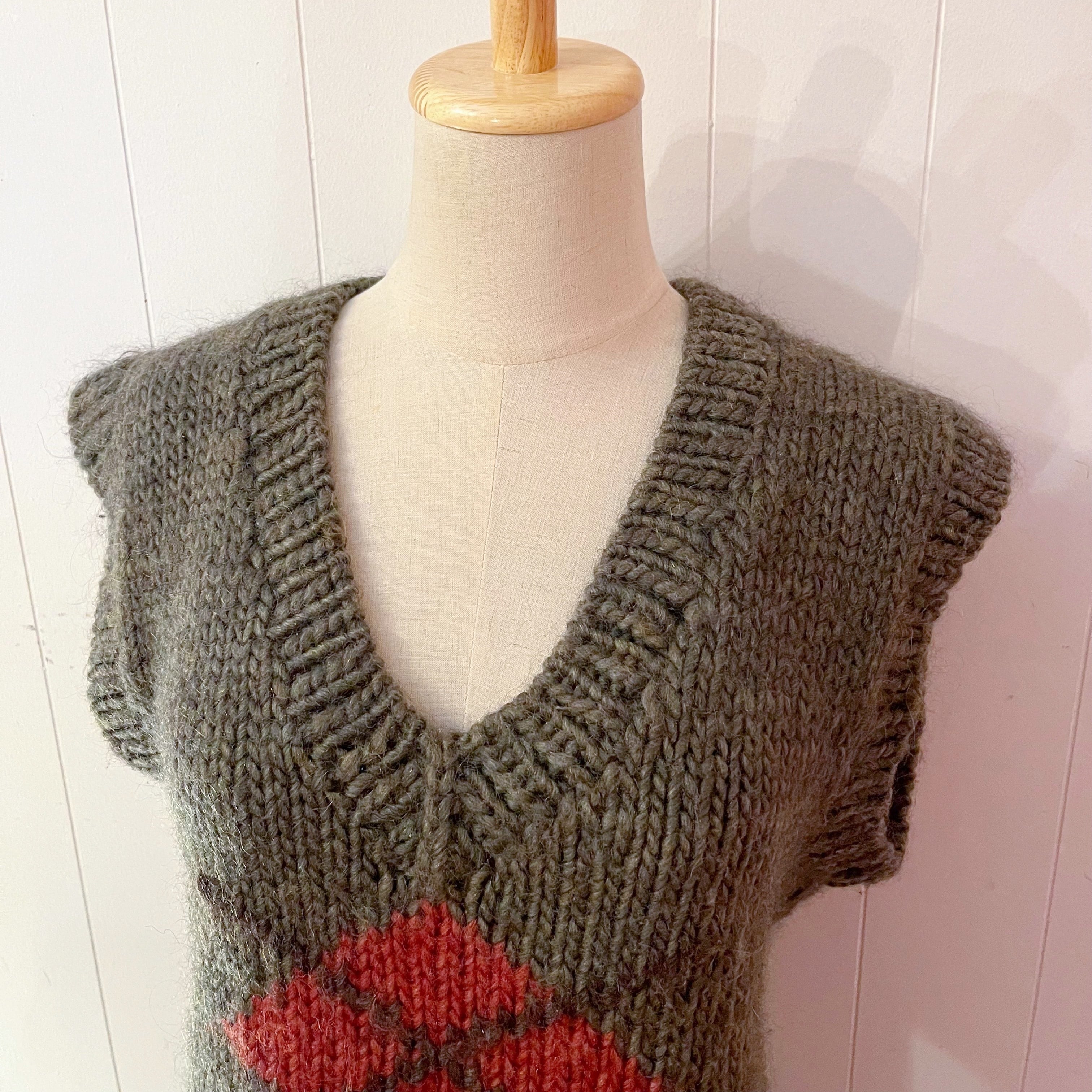 green argyle hand knit vest